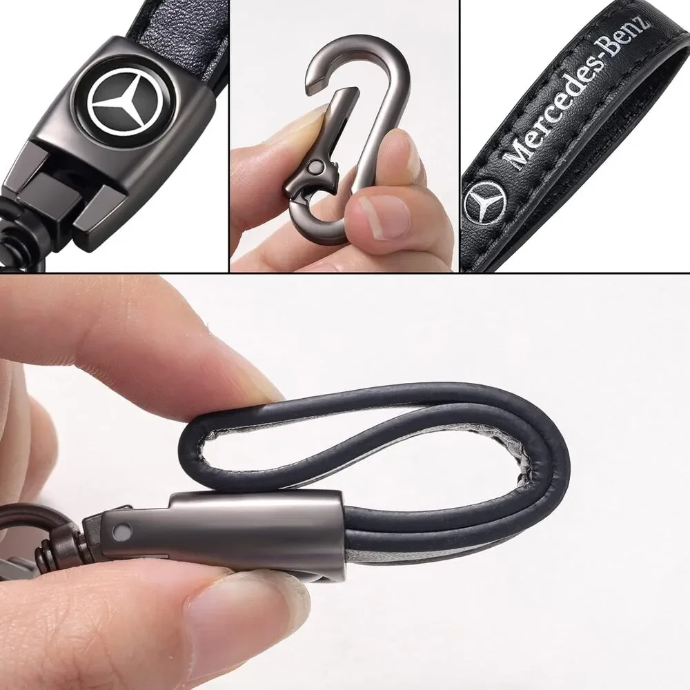 Leather Car Keychain Compatible With German Luxury Car Brand Zinc Alloy (Silver)
